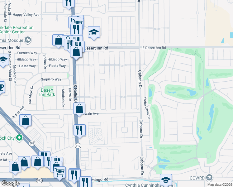 map of restaurants, bars, coffee shops, grocery stores, and more near 3570 Haleakala Drive in Las Vegas