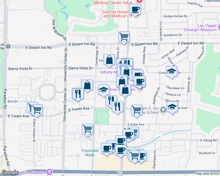 map of restaurants, bars, coffee shops, grocery stores, and more near 1101 Dumont Boulevard in Las Vegas
