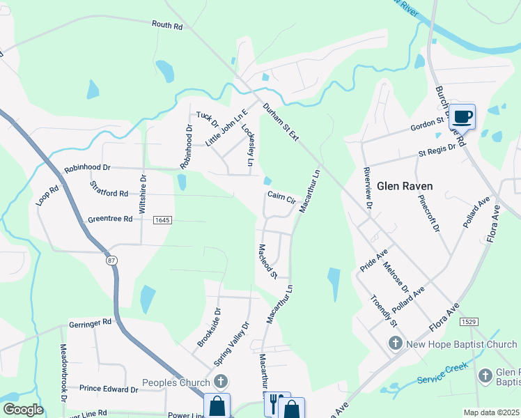 map of restaurants, bars, coffee shops, grocery stores, and more near 634 Cairn Circle in Burlington