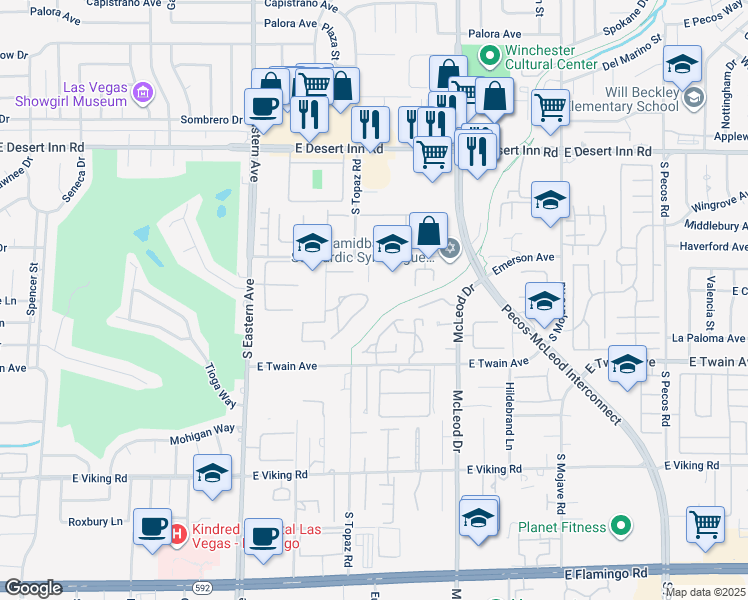 map of restaurants, bars, coffee shops, grocery stores, and more near 2631 Regency Cove Court in Las Vegas