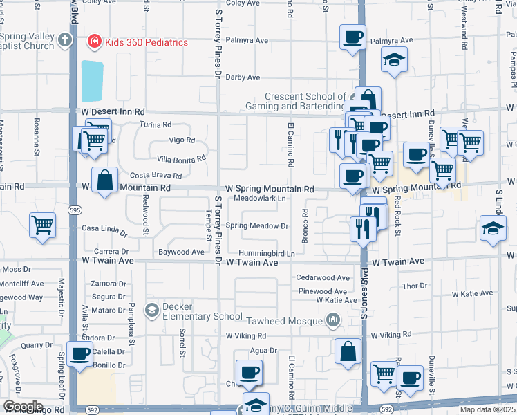 map of restaurants, bars, coffee shops, grocery stores, and more near 6388 Mockingbird Lane in Las Vegas