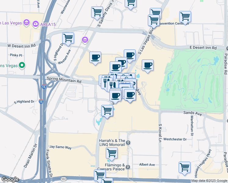 map of restaurants, bars, coffee shops, grocery stores, and more near 3270 South Las Vegas Boulevard in Las Vegas