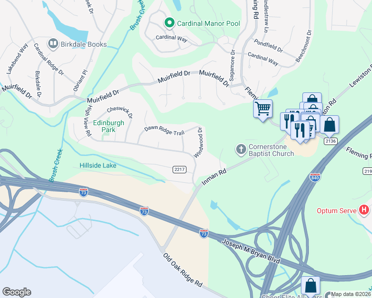 map of restaurants, bars, coffee shops, grocery stores, and more near 5906 High View Road in Greensboro