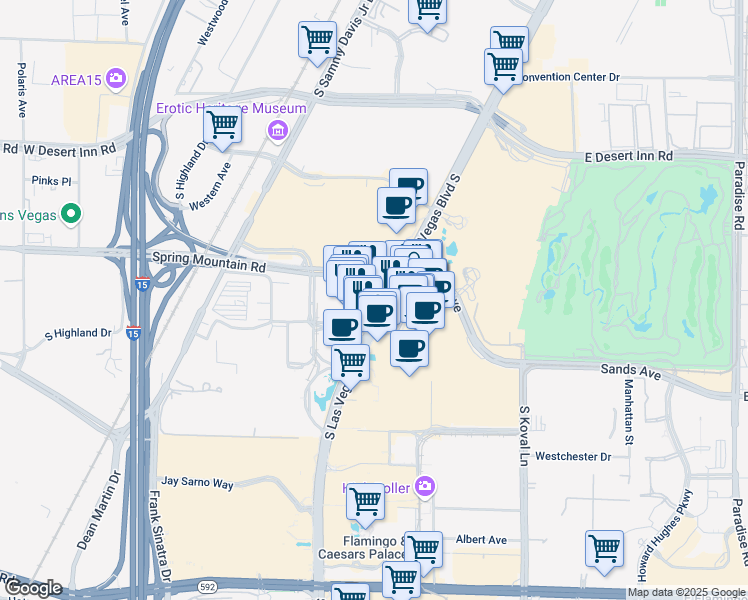 map of restaurants, bars, coffee shops, grocery stores, and more near 3270 South Las Vegas Boulevard in Las Vegas