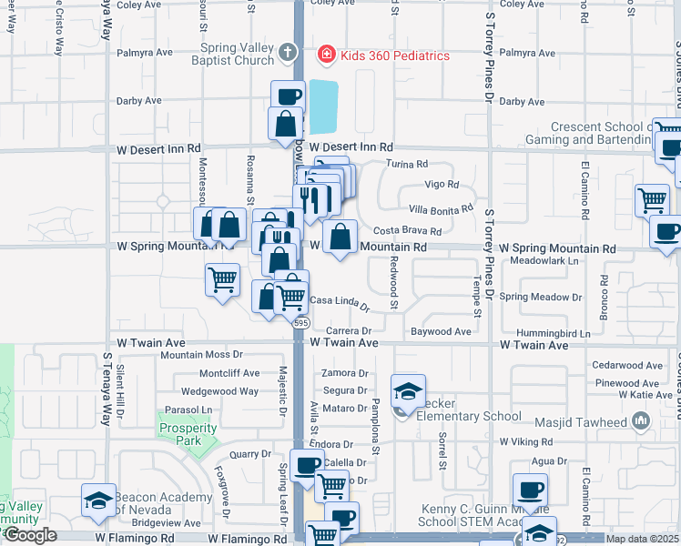 map of restaurants, bars, coffee shops, grocery stores, and more near 3557 Moraga Drive in Las Vegas