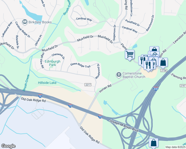 map of restaurants, bars, coffee shops, grocery stores, and more near 5904 High View Road in Greensboro