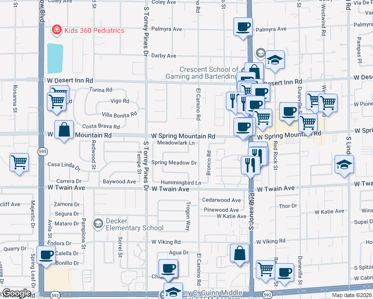 map of restaurants, bars, coffee shops, grocery stores, and more near 6348 Mockingbird Lane in Las Vegas