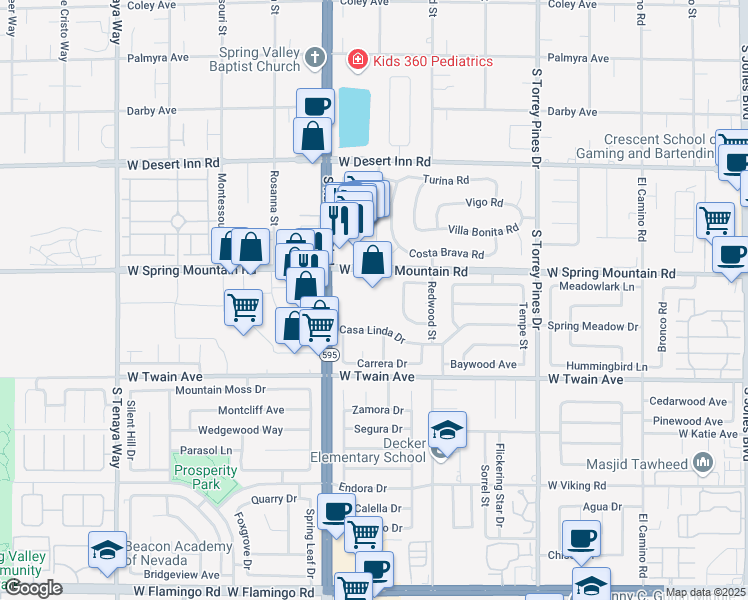 map of restaurants, bars, coffee shops, grocery stores, and more near 3550 South Rainbow Boulevard in Las Vegas