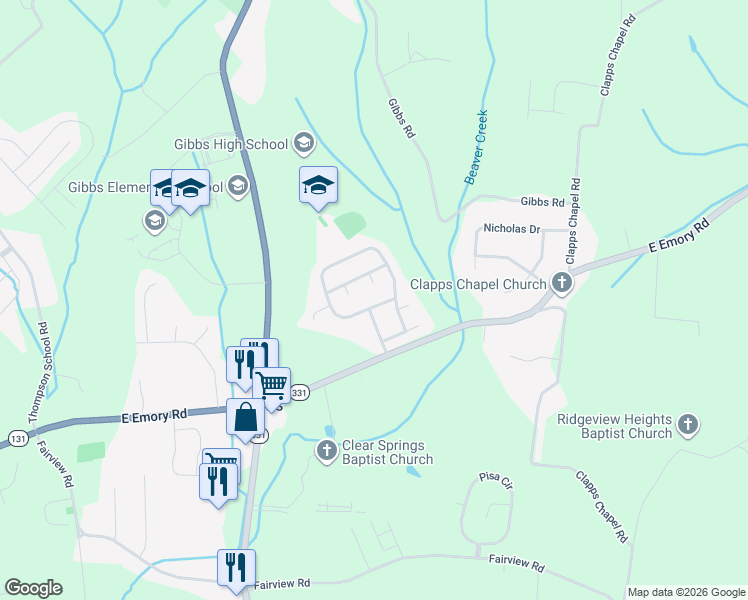 map of restaurants, bars, coffee shops, grocery stores, and more near 7757 Applecross Road in Corryton