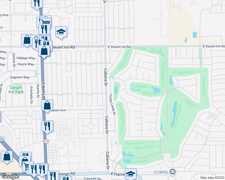 map of restaurants, bars, coffee shops, grocery stores, and more near 3580 Yorba Linda Dr in Las Vegas