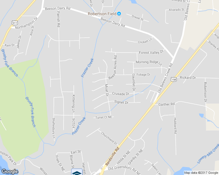 map of restaurants, bars, coffee shops, grocery stores, and more near 206 Fraizer Creek Road in Winston-Salem