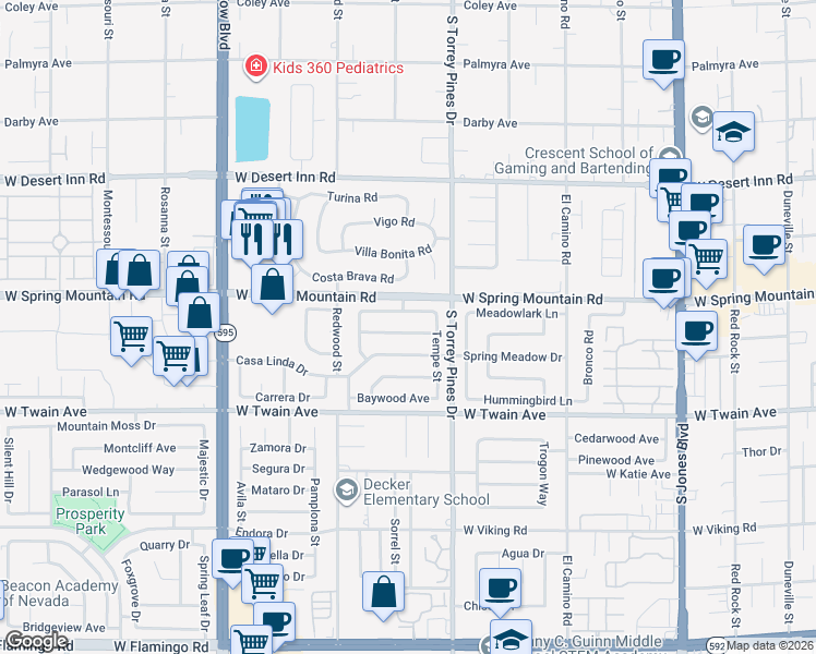 map of restaurants, bars, coffee shops, grocery stores, and more near 6580 Mountainwood Lane in Las Vegas