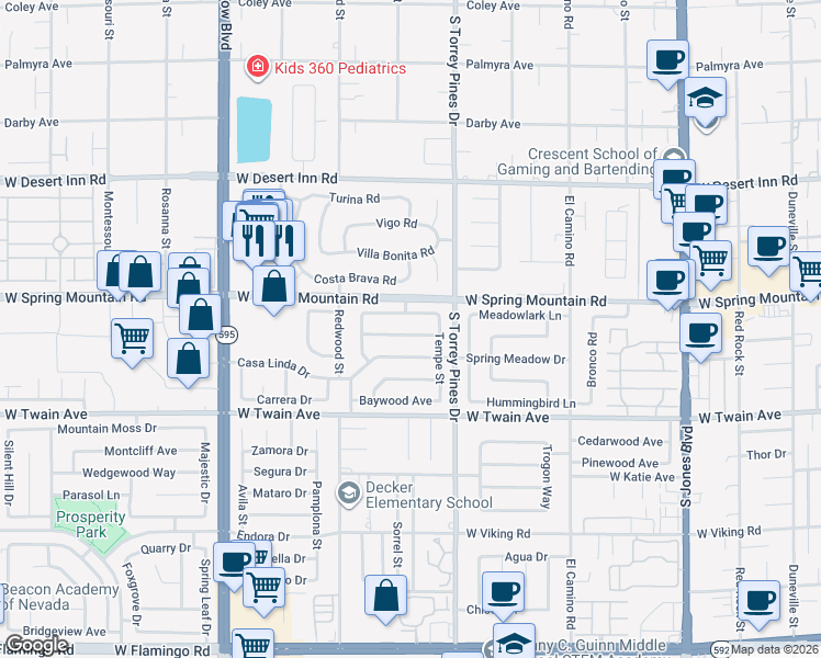 map of restaurants, bars, coffee shops, grocery stores, and more near 6580 Mountainwood Lane in Las Vegas