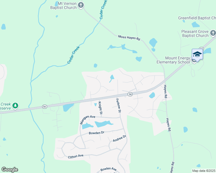 map of restaurants, bars, coffee shops, grocery stores, and more near 2569 Primrose Lane in Creedmoor