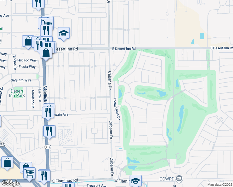 map of restaurants, bars, coffee shops, grocery stores, and more near 3580 Yorba Linda Drive in Las Vegas