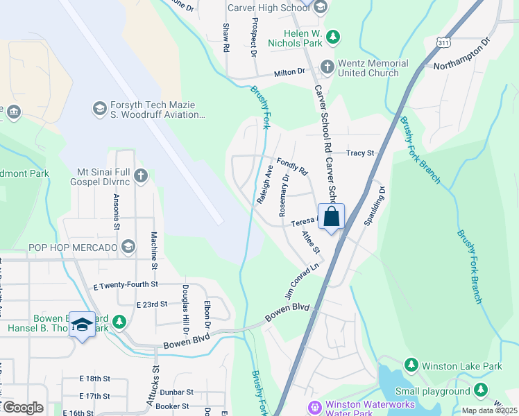 map of restaurants, bars, coffee shops, grocery stores, and more near 2901 Teresa Avenue in Winston-Salem