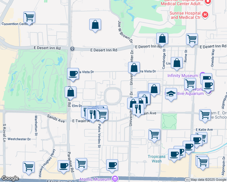 map of restaurants, bars, coffee shops, grocery stores, and more near 725 North Royal Crest Circle in Las Vegas