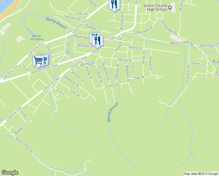 map of restaurants, bars, coffee shops, grocery stores, and more near 206 Cross Street in Erwin