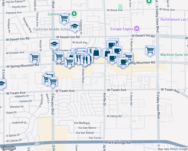 map of restaurants, bars, coffee shops, grocery stores, and more near 3579 Arville Street in Las Vegas