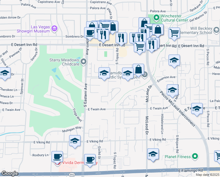 map of restaurants, bars, coffee shops, grocery stores, and more near 2660 Regency Cove Court in Las Vegas