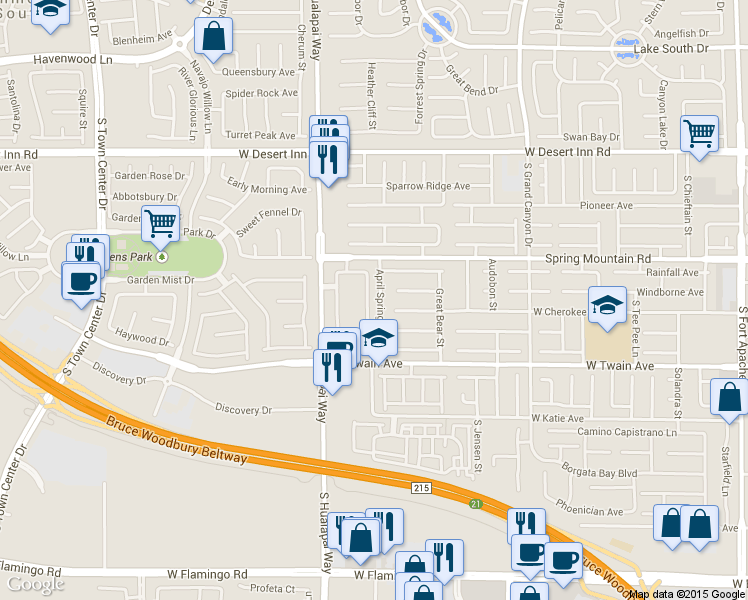 map of restaurants, bars, coffee shops, grocery stores, and more near 3590 April Springs Street in Las Vegas