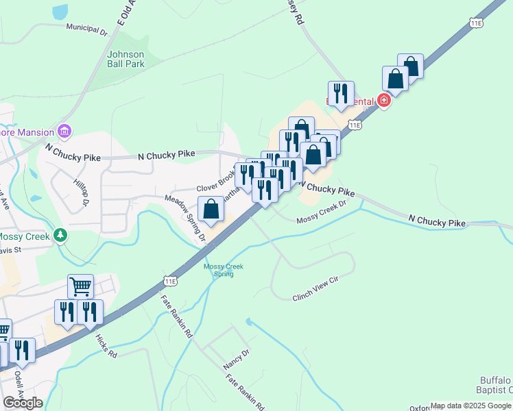 map of restaurants, bars, coffee shops, grocery stores, and more near Andrew Johnson Highway in Jefferson City
