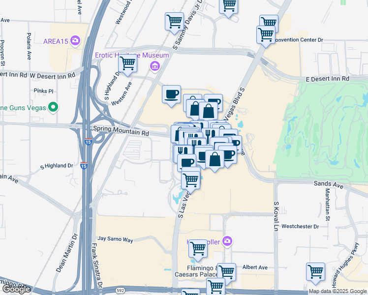 map of restaurants, bars, coffee shops, grocery stores, and more near 3300 South Las Vegas Boulevard in Las Vegas