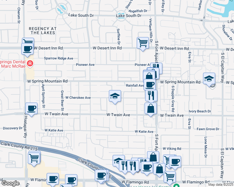 map of restaurants, bars, coffee shops, grocery stores, and more near 9641 Windborne Avenue in Las Vegas