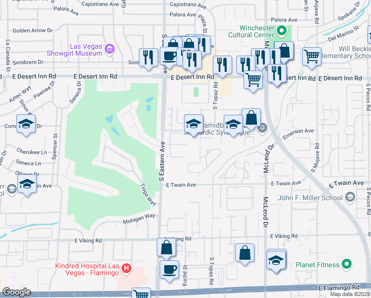 map of restaurants, bars, coffee shops, grocery stores, and more near 2483 El Paseo Circle in Las Vegas