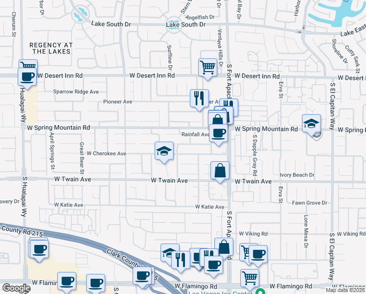 map of restaurants, bars, coffee shops, grocery stores, and more near 9587 Windborne Avenue in Las Vegas