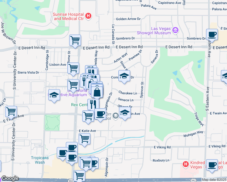 map of restaurants, bars, coffee shops, grocery stores, and more near 3567 Algonquin Drive in Las Vegas
