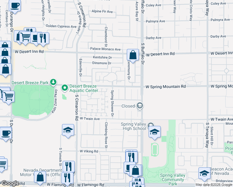 map of restaurants, bars, coffee shops, grocery stores, and more near 3567 Summerday Court in Las Vegas