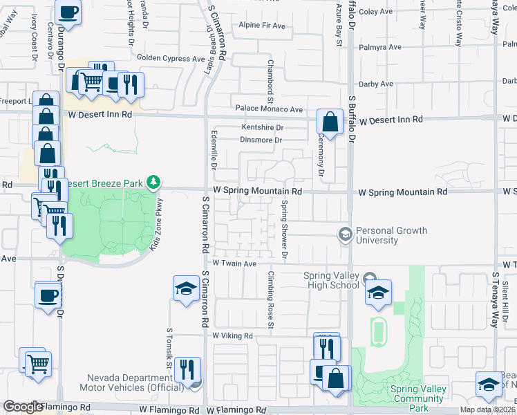 map of restaurants, bars, coffee shops, grocery stores, and more near 3564 Pinnate Court in Las Vegas