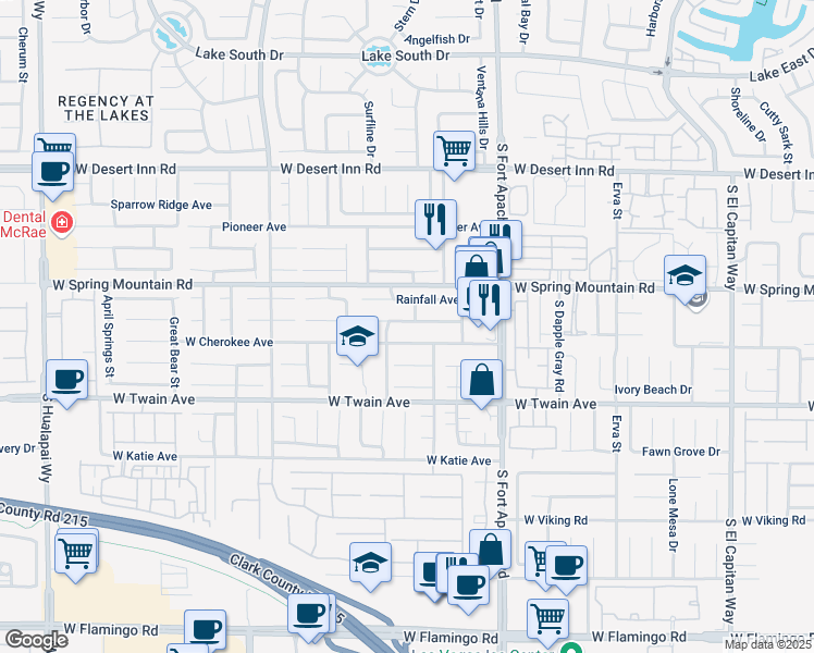 map of restaurants, bars, coffee shops, grocery stores, and more near 9564 West Cherokee Avenue in Las Vegas