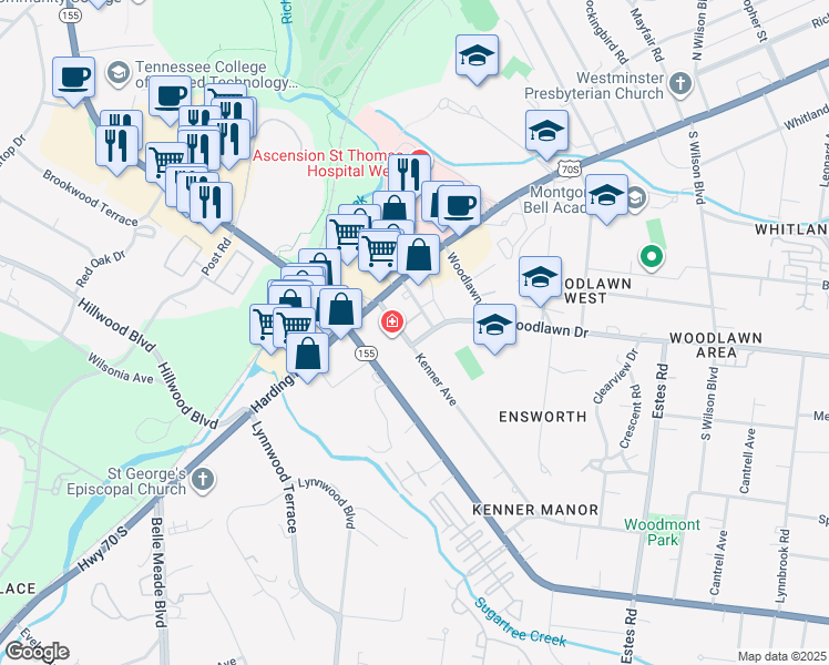 map of restaurants, bars, coffee shops, grocery stores, and more near 107 Kenner Avenue in Nashville