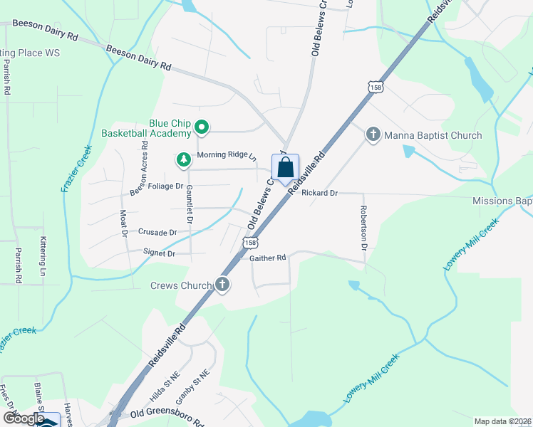 map of restaurants, bars, coffee shops, grocery stores, and more near 4233 Reidsville Road in Winston-Salem