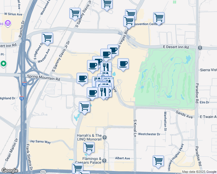 map of restaurants, bars, coffee shops, grocery stores, and more near 3325 South Las Vegas Boulevard in Las Vegas