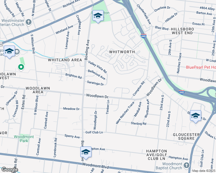 map of restaurants, bars, coffee shops, grocery stores, and more near 3609 Saratoga Drive in Nashville
