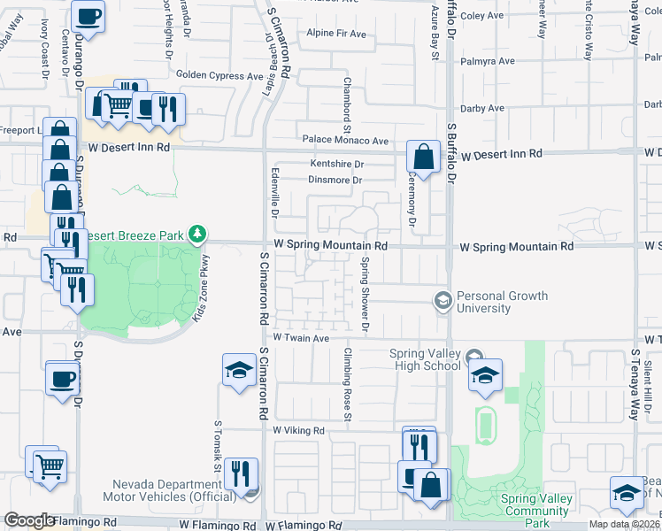 map of restaurants, bars, coffee shops, grocery stores, and more near 3564 Pinnate Court in Las Vegas