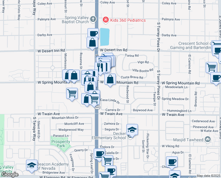 map of restaurants, bars, coffee shops, grocery stores, and more near 3550 South Rainbow Boulevard in Las Vegas