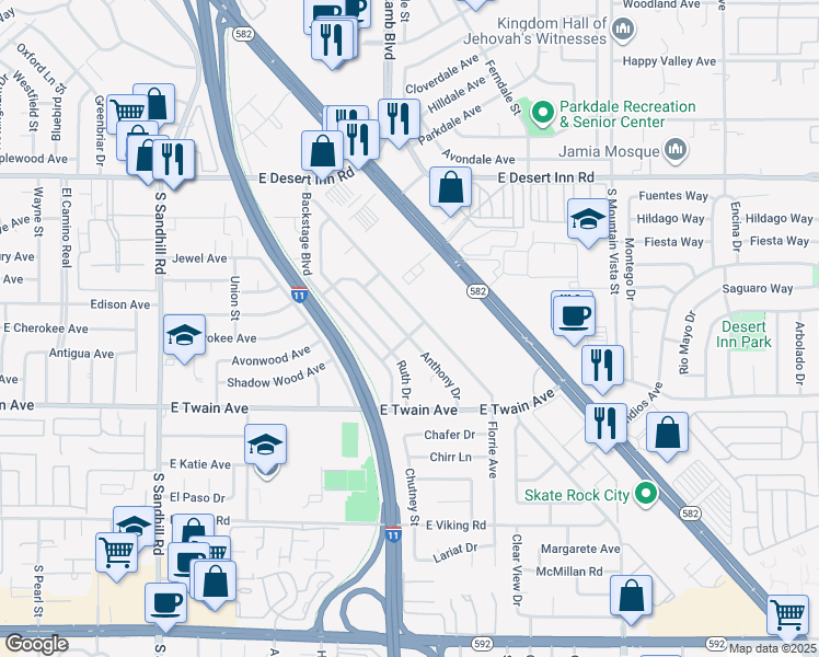 map of restaurants, bars, coffee shops, grocery stores, and more near 3578 Anthony Drive in Las Vegas