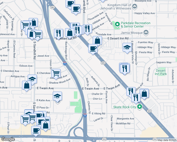map of restaurants, bars, coffee shops, grocery stores, and more near 3578 Anthony Drive in Las Vegas