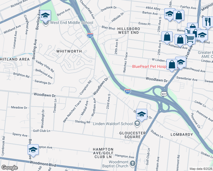 map of restaurants, bars, coffee shops, grocery stores, and more near 2501 Sharondale Drive in Nashville