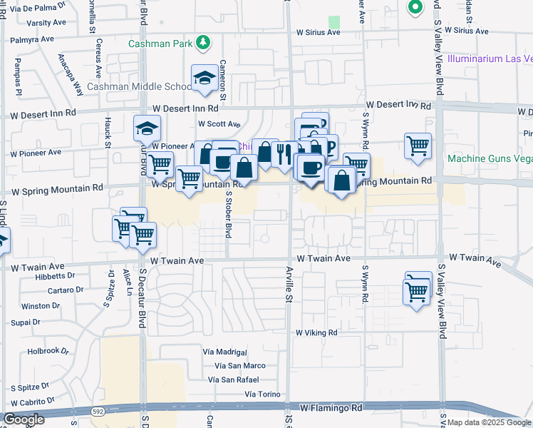 map of restaurants, bars, coffee shops, grocery stores, and more near 3567 Arville Street in Las Vegas