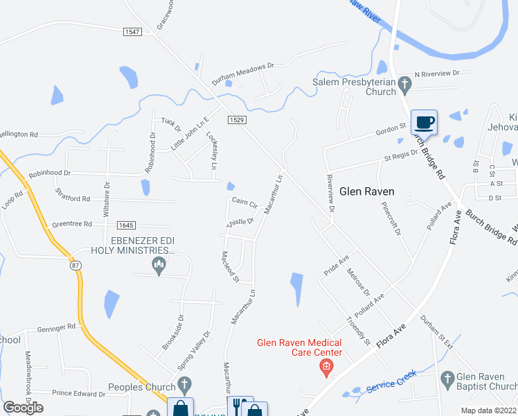map of restaurants, bars, coffee shops, grocery stores, and more near 704 Cairn Circle in Burlington