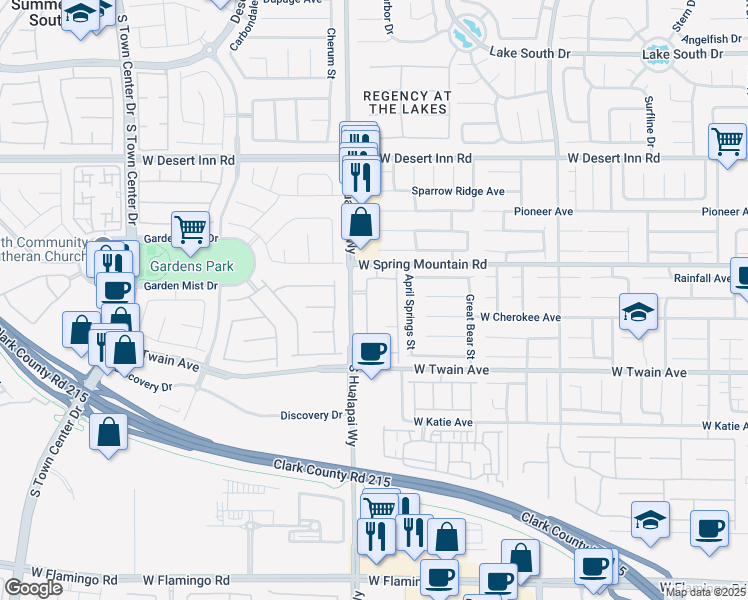 map of restaurants, bars, coffee shops, grocery stores, and more near 3435-3499 South Hualapai Way in Las Vegas