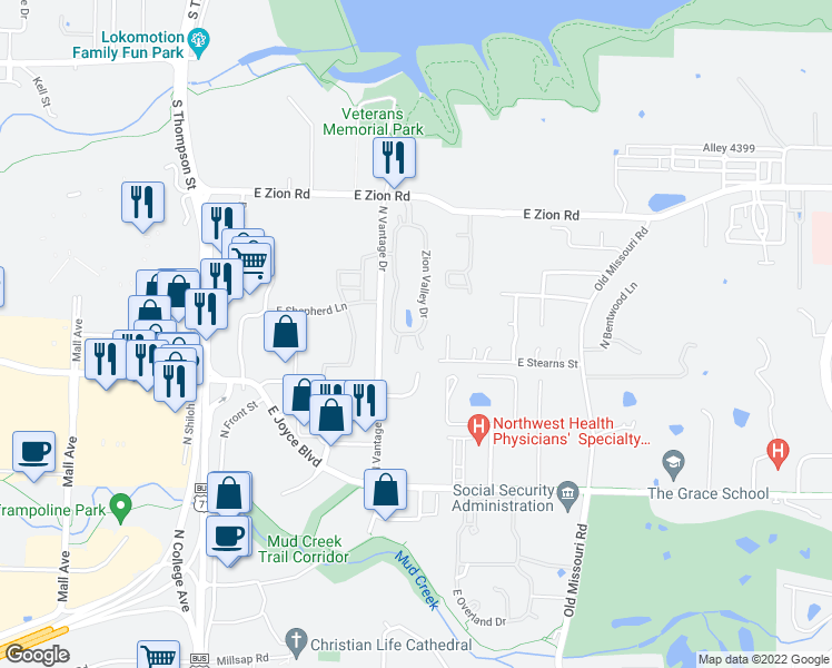 map of restaurants, bars, coffee shops, grocery stores, and more near 4050 Zion Valley Drive in Fayetteville