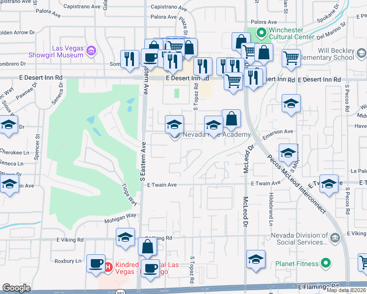 map of restaurants, bars, coffee shops, grocery stores, and more near 2683 Regency Cove Court in Las Vegas