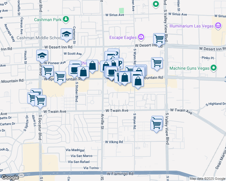 map of restaurants, bars, coffee shops, grocery stores, and more near 4370 Sanderling Circle in Las Vegas