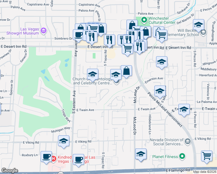 map of restaurants, bars, coffee shops, grocery stores, and more near 2631 Regency Cove Court in Las Vegas